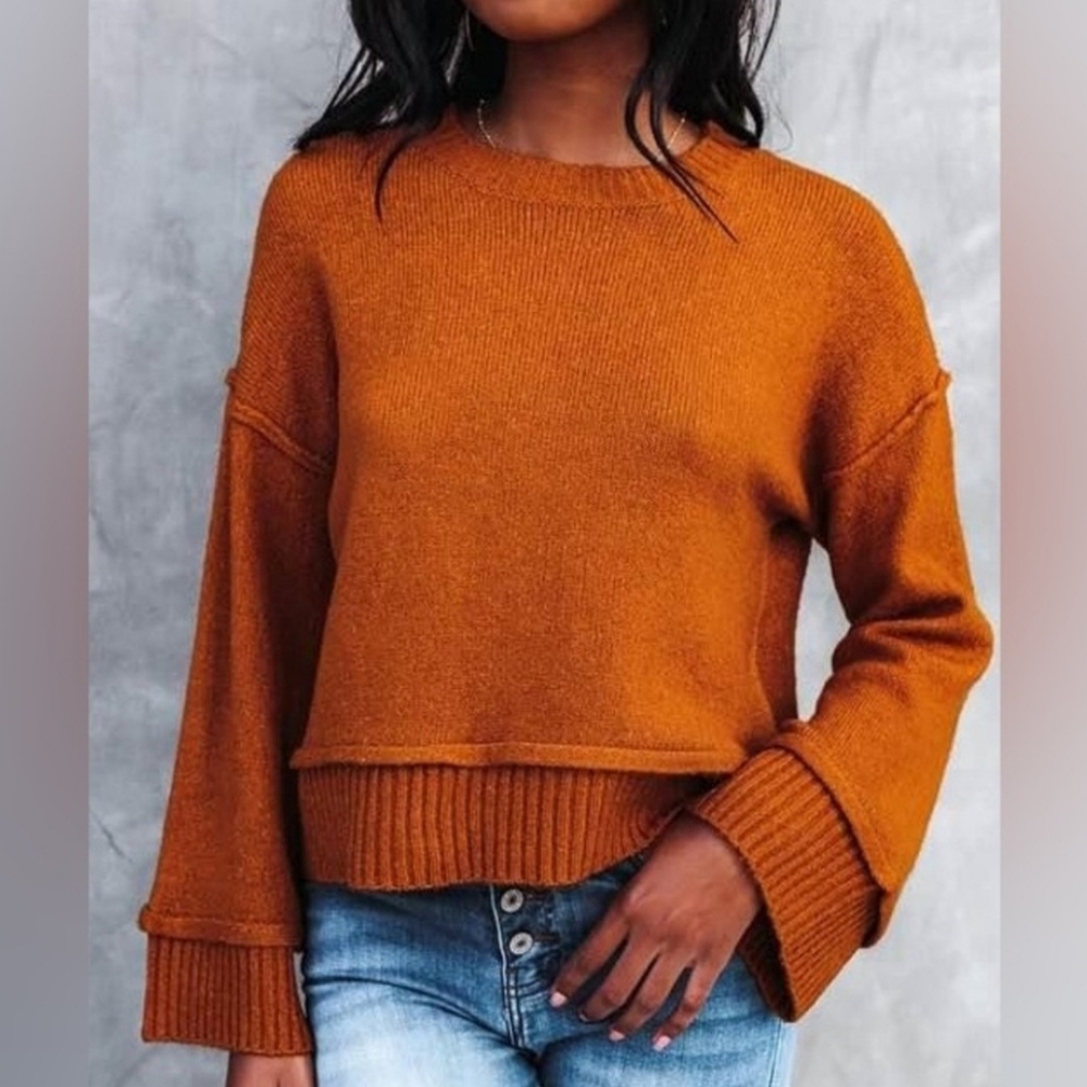 NWOT Double Zero Women's Boutique Rust Orange Crewneck Sweater Top Shirt SM Fall